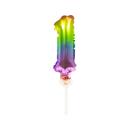 mini Folienballon 13 cm am Stab - für Luftfüllung - Regenbogen - Zahl 1