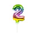 mini Folienballon 13 cm am Stab - für Luftfüllung - Regenbogen - Zahl 2