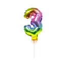 mini Folienballon 13 cm am Stab - für Luftfüllung - Regenbogen - Zahl 3