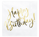 Servietten 20 Stück - Happy Birthday - Schriftzug gold - Servietten weiss