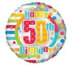 Zahl 50 - Happy Birthday dots & lines - Folienballon 45 cm ungefüllt