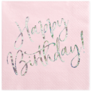 Servietten 20 Stück - Happy Birthday - Schriftzug silber - Servietten rosa