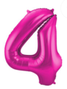Folienballon 86 cm ungefüllt  - Zahl 4 - pink