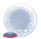 Bubble transparent - weisse schwungvolle Herzen - ohne Ventil - kugelrund 61 cm - ungefüllt